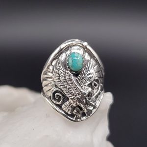 Sterling Solid 925 Bohemian Ring Ethnic Eagle Boho Natural American Turquoise